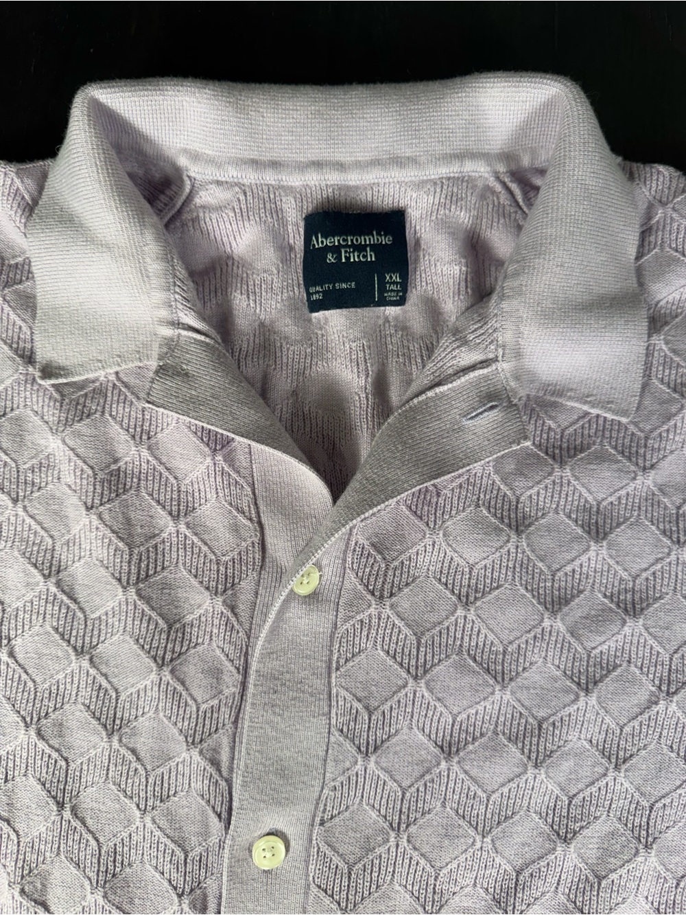 Abercrombie & Fitch Geometric Knit Button Through Sweater Polo XXL Tall Lilac